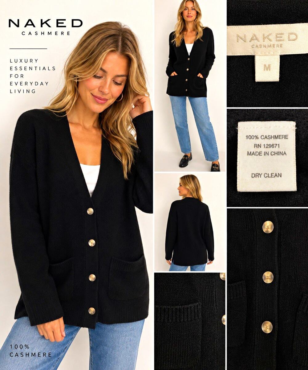 Naked Cashmere 100% Cashmere Black Longline Cardigan Sweater Size L Oversized
